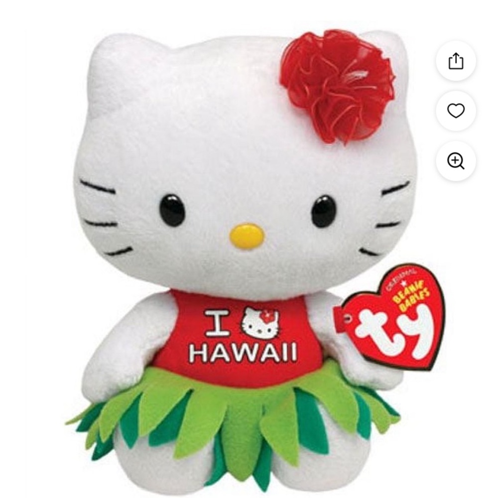 Hello Kitty x TY I LOVE Hawaii with Red and Green hula skirt hair flower
